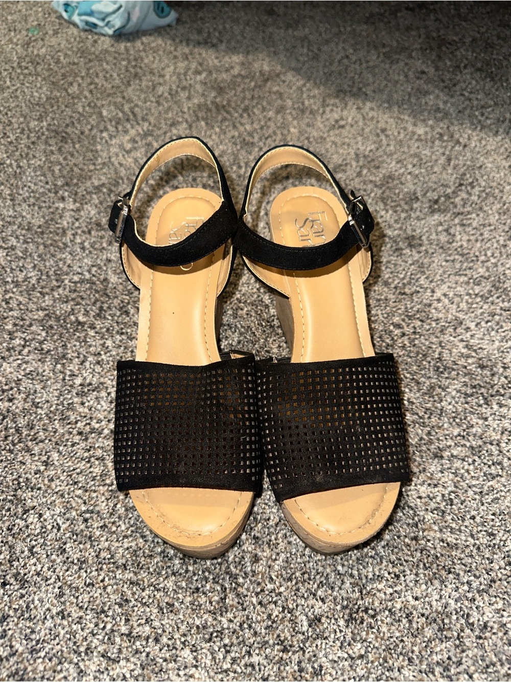 Franco Sarto Black Open-Toe Ankle Strap Wedge Sandals